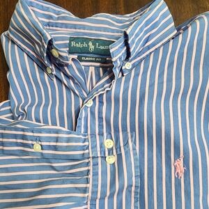 16 34/35 Polo Ralph lauren Blue with Pink stripe Dress shirt